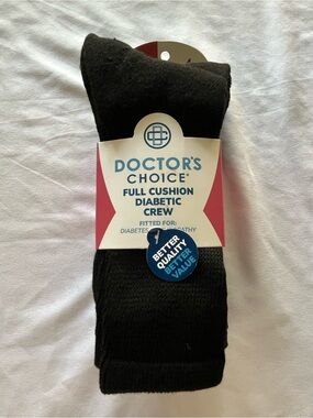 NEW Doctor’s Choice Full Cushion Diabetic Crew Socks Black 4-Pack Medium 9-11